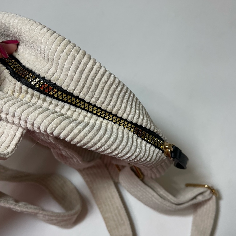 Cream and Black Mini Backpack with Textured Fabric - Picture 8 of 15